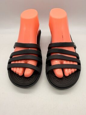 Crocs Rhonda Strappy 14706 Black Low Wedge Slip On Sandals US Women’s 8